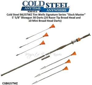 Cold Steel Company CSB625TWZ Tim Wells Signature Series "Slock Master" 5' 5/8" Blowgun 30 Darts (20 Razor Tip BroadHead and 10 Mini Broad Head Darts)