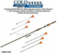 Cold Steel Company CSB625TWZ Tim Wells Signature Series "Slock Master" 5' 5/8" Blowgun 30 Darts (20 Razor Tip BroadHead and 10 Mini Broad Head Darts)