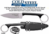 Cold Steel CS20A Bird & Game, Fixed Blade Knife, 8-1/2" Overall 3-1/2", AUS 8A/Stainless, Plain, Drop Point, Secure-Ex Neck Sheath With Bead Chain Lanyard, Polymer Handle