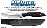 Cold Steel CS20CBL Canadian Belt Knife Fixed 4" 4116 Krupp Stainless Steel Hollow Ground Plain Blade, Black Polypropylene Handle, Cordura Sheath