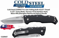 Cold Steel CS20NST Pro-Lite Folding Knife 4/1/2" Closed 3-1/2" Tanto Blade, German 4116 Stainless Steel, Black FRN (Fiberglass Reinforced Nylon) Handle