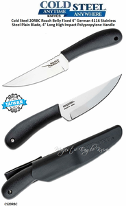 Cold Steel CS20RBC Roach Belly Fixed 4" German 4116 Stainless Steel Plain Blade, 4" Long High Impact Polypropylene Handle