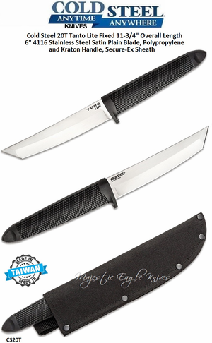 Cold Steel CS20T Tanto Lite Fixed 11-3/4" Overall Length 6" 4116 Stainless Steel Satin Plain Blade, Polypropylene and Kraton Handle, Secure-Ex Sheath Cold Steel CS20T Tanto Lite Fixed 11-3/4" Overall Length 6" 4116 Stainless Steel Satin Plain Blade, Polypropylene and Kraton Handle, Secure-Ex Sheath