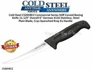 Cold Steel CS20VBCZ Commercial Series Stiff Curved Boning Knife 11-1/4" Overall 6" German 4116 Stainless, Steel Plain Blade, Cryo Quenched, Kray-Ex Handle