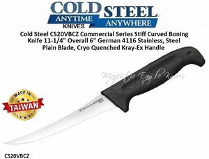 Cold Steel CS20VBCZ Commercial Series Stiff Curved Boning Knife 11-1/4" Overall 6" German 4116 Stainless, Steel Plain Blade, Cryo Quenched, Kray-Ex Handle Cold Steel CS20VBCZ Commercial Series Stiff Curved Boning Knife 11-1/4" Overall 6" German 4116 Stainless, Steel Plain Blade, Cryo Quenched, Kray-Ex Handle