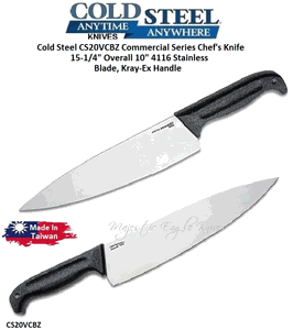 Cold Steel CS20VCBZ Commercial Series Chef's Knife 15-1/4" Overall 10" 4116 Stainless Plain Blade, Kray-Ex Handle, No Sheath