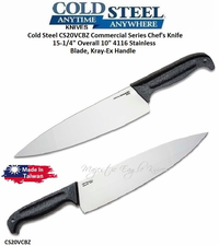 Cold Steel CS20VCBZ Commercial Series Chef's Knife 15-1/4" Overall 10" 4116 Stainless Plain Blade, Kray-Ex Handle, No Sheath