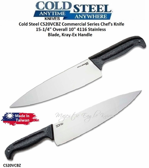 Cold Steel CS20VCBZ Commercial Series Chef's Knife 15-1/4" Overall 10" 4116 Stainless Plain Blade, Kray-Ex Handle, No Sheath