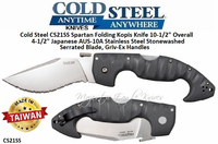 Cold Steel CS21SS Spartan Folding Kopis Knife 10-1/2" Overall 4-1/2" Japanese AUS-10A Stainless Steel Stonewashed Serrated Blade, Griv-Ex Handles