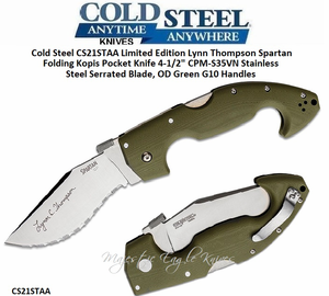 Cold Steel CS21ST Spartan Folding Kopis Knife 6" Closed 4-1/2" Japanese AUS-10A Stonewashed Serrated Blade, Griv-Ex Handles, Lockback Cold Steel CS21ST Spartan Folding Kopis Knife 6" Closed 4-1/2" Japanese AUS-10A Stonewashed Serrated Blade, Griv-Ex Handles, Lockback