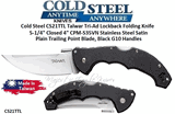 Cold Steel CS21TTL Talwar Tri-Ad Lockback Folding Knife 5-1/4" Closed 4" CPM-S35VN Stainless Steel Satin Plain Trailing Point Blade, Black G10 Handles