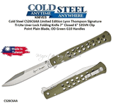 Cold Steel CS26C6AA Limited Edition Lynn Thompson Signature Ti-Lite Liner Lock Folding Knife 7" Closed 6" S35VN Clip Point Plain Blade, OD Green G10 Handles