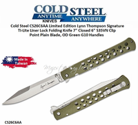 Cold Steel CS26C6AA Limited Edition Lynn Thompson Signature Ti-Lite Liner Lock Folding Knife 7" Closed 6" S35VN Clip Point Plain Blade, OD Green G10 Handles