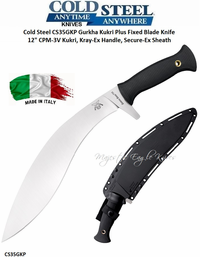 Cold Steel CS35GKP Gurkha Kukri Plus Fixed Plian Blade Knife 17" Overall 12" CPM-3V High Carbon Steel Kukri, Kray-Ex Handle, Secure-Ex Sheath