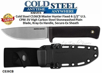 Cold Steel CS36CB Master Hunter Fixed 9-1/4" Overall 4-1/2" U.S. CPM-3V High Carbon Steel Stonewashed Plain Blade, Kray-Ex Handle, Secure-Ex Sheath