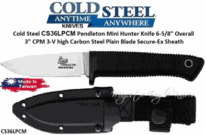 Cold Steel CS36LPCM Pendleton Mini Hunter Fixed 6-5/8" Overall 3" U.S. CPM 3V High Carbon Plain Blade, Kray-Ex Handles, Secure-Ex Sheath