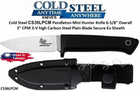 Cold Steel CS36LPCM Pendleton Mini Hunter Fixed 6-5/8" Overall 3" U.S. CPM 3V High Carbon Plain Blade, Kray-Ex Handles, Secure-Ex Sheath