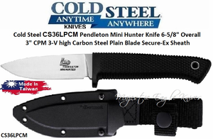 Cold Steel CS36LPCM Pendleton Mini Hunter Fixed 6-5/8" Overall 3" U.S. CPM 3V High Carbon Plain Blade, Kray-Ex Handles, Secure-Ex Sheath Cold Steel CS36LPCM Pendleton Mini Hunter Fixed 6-5/8" Overall 3" U.S. CPM 3V High Carbon Plain Blade, Kray-Ex Handles, Secure-Ex Sheath