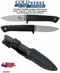 Cold Steel CS36LPMF Pendleton Mini Hunter 6-1/4"  Overall  3" AUS-10A P  Plain Blade, Kray-Ex Handle, Secure-Ex Sheath