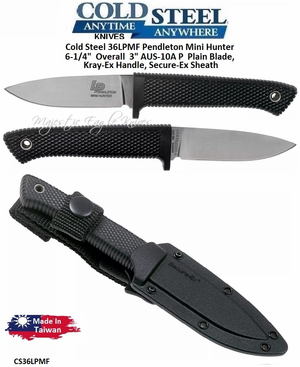 Cold Steel CS36LPMF Pendleton Mini Hunter 6-1/4" Overall 3" AUS-10A P Plain Blade, Kray-Ex Handle, Secure-Ex Sheath Cold Steel CS36LPMF Pendleton Mini Hunter 6-1/4" Overall 3" AUS-10A P Plain Blade, Kray-Ex Handle, Secure-Ex Sheath