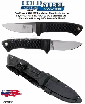 Cold Steel CS36LPST Pendleton Fixed Blade Hunter 8-1/4" Overall 3-1/2" AUS10 VG-1 Stainless Steel Plain Blade Hunting Knife Secure-Ex Sheath Cold Steel CS36LPST Pendleton Fixed Blade Hunter 8-1/4" Overall 3-1/2" AUS10 VG-1 Stainless Steel Plain Blade Hunting Knife Secure-Ex Sheath