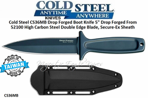 Cold Steel CS36MB Drop Forged Boot Knife 5" Drop Forged From 52100 High Carbon Steel Double Edge Plain Blade, Secure-Ex Sheath Cold Steel CS36MB Drop Forged Boot Knife 5" Drop Forged From 52100 High Carbon Steel Double Edge Plain Blade, Secure-Ex Sheath