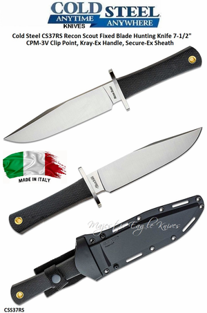 Cold Steel CS37RS Recon Scout Fixed Blade Hunting Knife 7-1/2" CPM-3V Clip Point Plain, Kray-Ex Handle, Secure-Ex Sheath Cold Steel CS37RS Recon Scout Fixed Blade Hunting Knife 7-1/2" CPM-3V Clip Point Plain, Kray-Ex Handle, Secure-Ex Sheath
