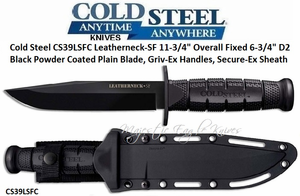 Cold Steel CS39LSFC Leatherneck-SF 11-3/4" Overall Fixed 6-3/4" D2 Black Powder Coated Plain Blade, Griv-Ex Handles, Secure-Ex Sheath