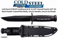 Cold Steel CS39LSFC Leatherneck-SF 11-3/4" Overall Fixed 6-3/4" D2 Black Powder Coated Plain Blade, Griv-Ex Handles, Secure-Ex Sheath