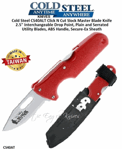 Cold Steel CS40AT Slock Master Skinner Click N Cut 2 1/2" 420-J2 Stainless Steel Blades High Impact Red ABS Handle