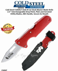 Cold Steel CS40AT Slock Master Skinner Click N Cut 2 1/2" 420-J2 Stainless Steel Blades High Impact Red ABS Handle