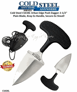 Cold Steel CS43XL Urban Edge Push Dagger 2-1/2" Japanese Aus 8A Plain Blade, Kray-Ex Handle, Secure-Ex Sheath