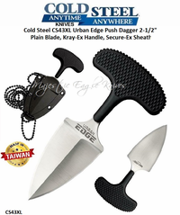Cold Steel CS43XL Urban Edge Push Dagger 2-1/2" Japanese Aus 8A Plain Blade, Kray-Ex Handle, Secure-Ex Sheath