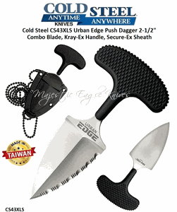 Cold Steel CS43XLS Urban Edge Push Dagger 2-1/2" Japanese Aus 8A Combo Blade, Kray-Ex Handle, Secure-Ex Sheath