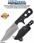Cold Steel CS49HCF Mini Tac Bowie Neck Knife Fixed 3.625" 8Cr13MoV Stainless Steel Bead Blast Plain Blade, Griv-Ex Handles, Secure-Ex Sheath