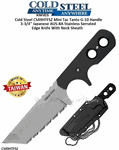 Cold Steel CS49HTFSZ Mini Tac Tanto G-10 Handle 3-3/4" Japanese AUS-8A Stainless Serrated Edge Knife With Neck Sheath 