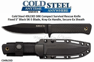 Cold Steel CS49LCKD SRK Compact Survival Rescue Knife 9-1/2" Overall Fixed 5" Black SK-5 Plain Blade, Kray-Ex Handle, Secure-Ex Sheath Cold Steel CS49LCKD SRK Compact Survival Rescue Knife 9-1/2" Overall Fixed 5" Black SK-5 Plain Blade, Kray-Ex Handle, Secure-Ex Sheath