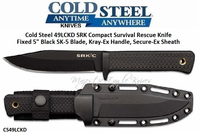Cold Steel CS49LCKD SRK Compact Survival Rescue Knife 9-1/2" Overall Fixed 5" Black SK-5 Plain Blade, Kray-Ex Handle, Secure-Ex Sheath
