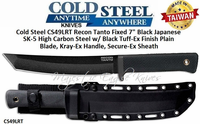 Cold Steel CS49LRT Recon Tanto Fixed 7" Black Japanese SK-5 High Carbon Steel w/ Black Tuff-Ex Finish Plain Blade, Kray-Ex Handle, Secure-Ex Sheath