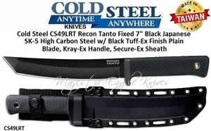 Cold Steel CS49LRT Recon Tanto Fixed 7" Black Japanese SK-5 High Carbon Steel w/ Black Tuff-Ex Finish Plain Blade, Kray-Ex Handle, Secure-Ex Sheath Cold Steel CS49LRT Recon Tanto Fixed 7" Black Japanese SK-5 High Carbon Steel w/ Black Tuff-Ex Finish Plain Blade, Kray-Ex Handle, Secure-Ex Sheath