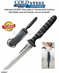 Cold Steel CS53NCT Tanto Spike 4" German 4116 Stainless Plain Blade, Faux G10 Handle, Secure-Ex Sheath Neck Knife