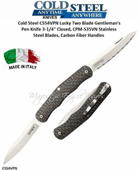 Cold Steel CS54VPN Lucky Two Blade Gentleman's Pen Knife 3-1/4" Closed, CPM-S35VN Stainless Steel Blades, Carbon Fiber Handles