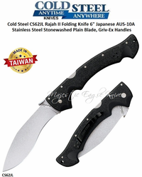 Cold Steel CS62JL Rajah II Folding Knife 6" Japanese AUS-10A Stainless Steel Stonewashed Plain Blade, Griv-Ex Handles