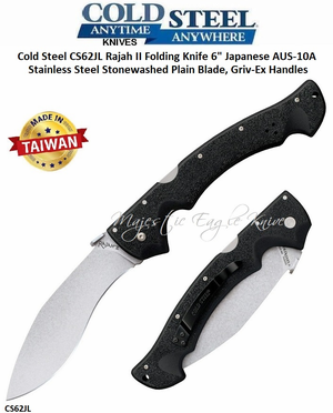 Cold Steel CS62JL Rajah II Folding Knife 6" Japanese AUS-10A Stainless Steel Stonewashed Plain Blade, Griv-Ex Handles Cold Steel CS62JL Rajah II Folding Knife 6" Japanese AUS-10A Stainless Steel Stonewashed Plain Blade, Griv-Ex Handles