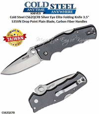 Cold Steel CS62QCFB Silver Eye Elite Folding Knife 3-1/2" CPM-S35VN Stainless Steel Drop Point Blade, Carbon Fiber Handles