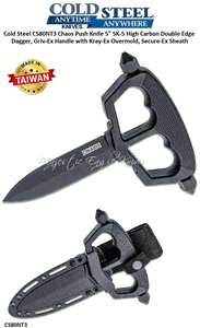 Cold Steel CS80NT3 Chaos Push Knife 5" SK-5 High Carbon Steel Double Edge Dagger, Griv-Ex Handle with Kray-Ex Overmold, Secure-Ex Sheath