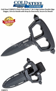 Cold Steel CS80NT3 Chaos Push Knife 5" SK-5 High Carbon Steel Double Edge Dagger, Griv-Ex Handle with Kray-Ex Overmold, Secure-Ex Sheath