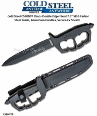 Cold Steel CS80NTP Chaos Double Edge Fixed 7-1/2" SK-5 Carbon Steel Blade, Aluminum Handles, 13-1/2" Overall Secure-Ex Sheath $57.00 list price