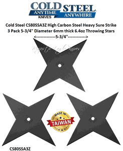 Cold Steel CS80SSA3Z Throwing Star Heavy Sure Strike Shurikens (Set of 3) 5-3/4" Diameter Kray-Ex Handle, Secure-Ex Sheath
