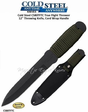 Cold Steel CS80TFTC True Flight 12" Throwing Knife 9.7oz 1055 Carbon Steel Blade, OD Green Paracord Wrapped Handle Cordura Sheath Cold Steel CS80TFTC True Flight 12" Throwing Knife 9.7oz 1055 Carbon Steel Blade, OD Green Paracord Wrapped Handle Cordura Sheath